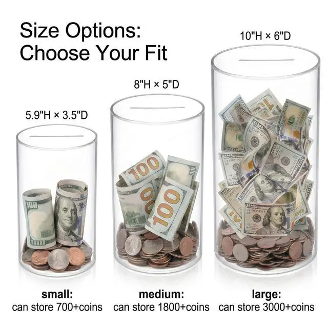 Alt view image 2 of 7 - Clear Piggy Bank for Adults & Kids, Acrylic Money Bank Must Break to Open, Unopenable Money Saving Box Jar for Cash and Coin, Size 5.9" H x 3.5" Diameter (Small)