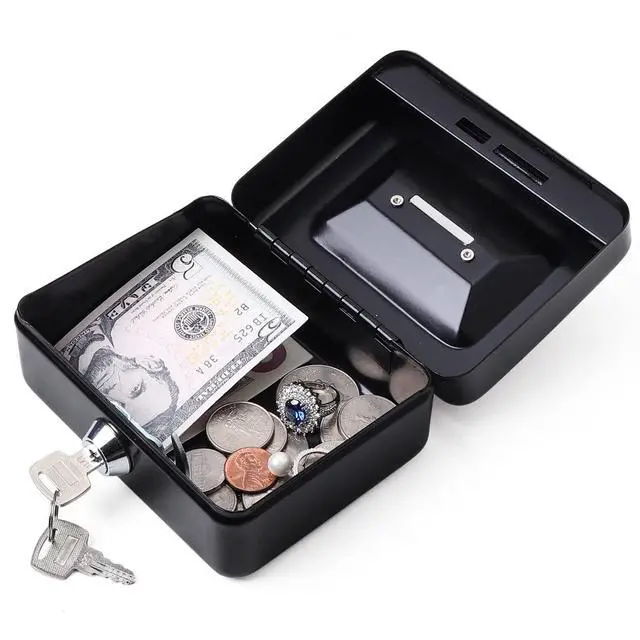 Alt view image 2 of 7 - Mini Cash Box with Lock and Slot, Metal Coin Bank Piggy Bank for Adults & Kids, 4.9" x 3.7" x 2.3", Black