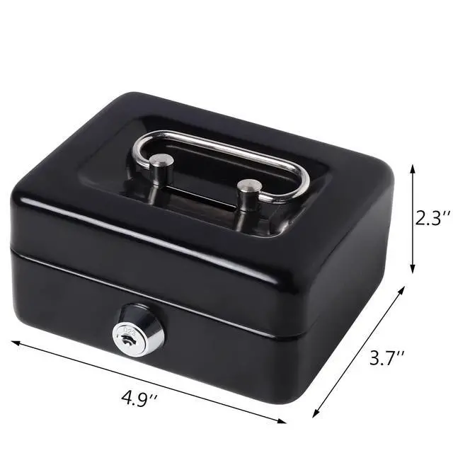 Alt view image 3 of 7 - Mini Cash Box with Lock and Slot, Metal Coin Bank Piggy Bank for Adults & Kids, 4.9" x 3.7" x 2.3", Black