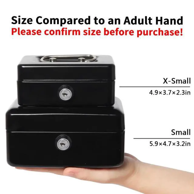 Alt view image 5 of 7 - Mini Cash Box with Lock and Slot, Metal Coin Bank Piggy Bank for Adults & Kids, 4.9" x 3.7" x 2.3", Black