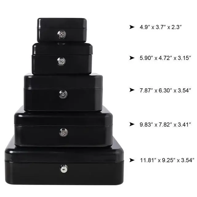 Alt view image 7 of 7 - Mini Cash Box with Lock and Slot, Metal Coin Bank Piggy Bank for Adults & Kids, 4.9" x 3.7" x 2.3", Black