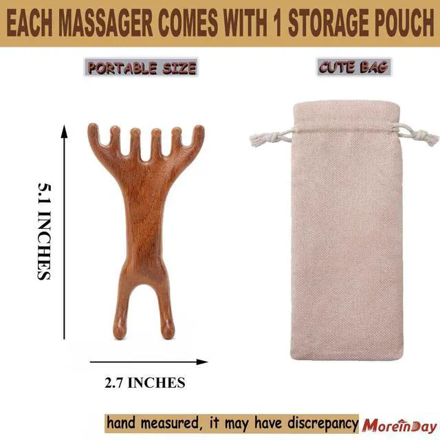 Alt view image 2 of 7 - Head Massager Scalp, Wooden Scalp Massager, Foot Massage Tool | with storage pouch, natural Sandalwood, masajeador de cabeza, scalp massage for stress relax, foot massage for muscles relax