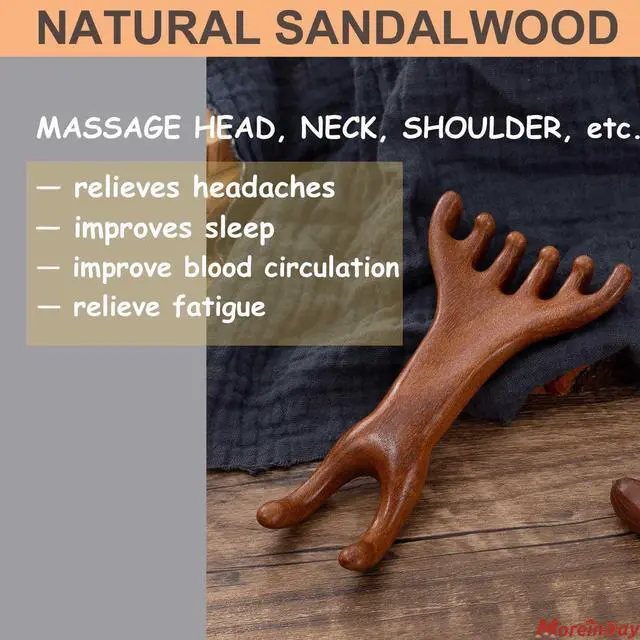 Alt view image 5 of 7 - Head Massager Scalp, Wooden Scalp Massager, Foot Massage Tool | with storage pouch, natural Sandalwood, masajeador de cabeza, scalp massage for stress relax, foot massage for muscles relax