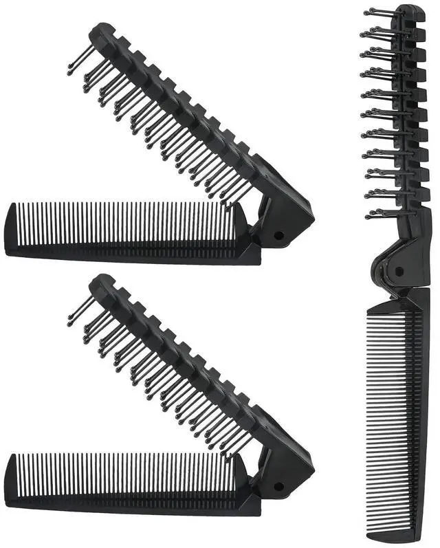 Main image of 3PCS Travel Foldable Brush, Anti-Static Hair Comb and Double Headed Hairdressing Tool for Men & Women (Black) | Double-Headed Comb And Massage, 17g Lightweight Portable
