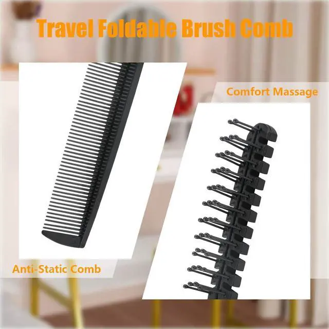 Alt view image 3 of 7 - 3PCS Travel Foldable Brush, Anti-Static Hair Comb and Double Headed Hairdressing Tool for Men & Women (Black) | Double-Headed Comb And Massage, 17g Lightweight Portable