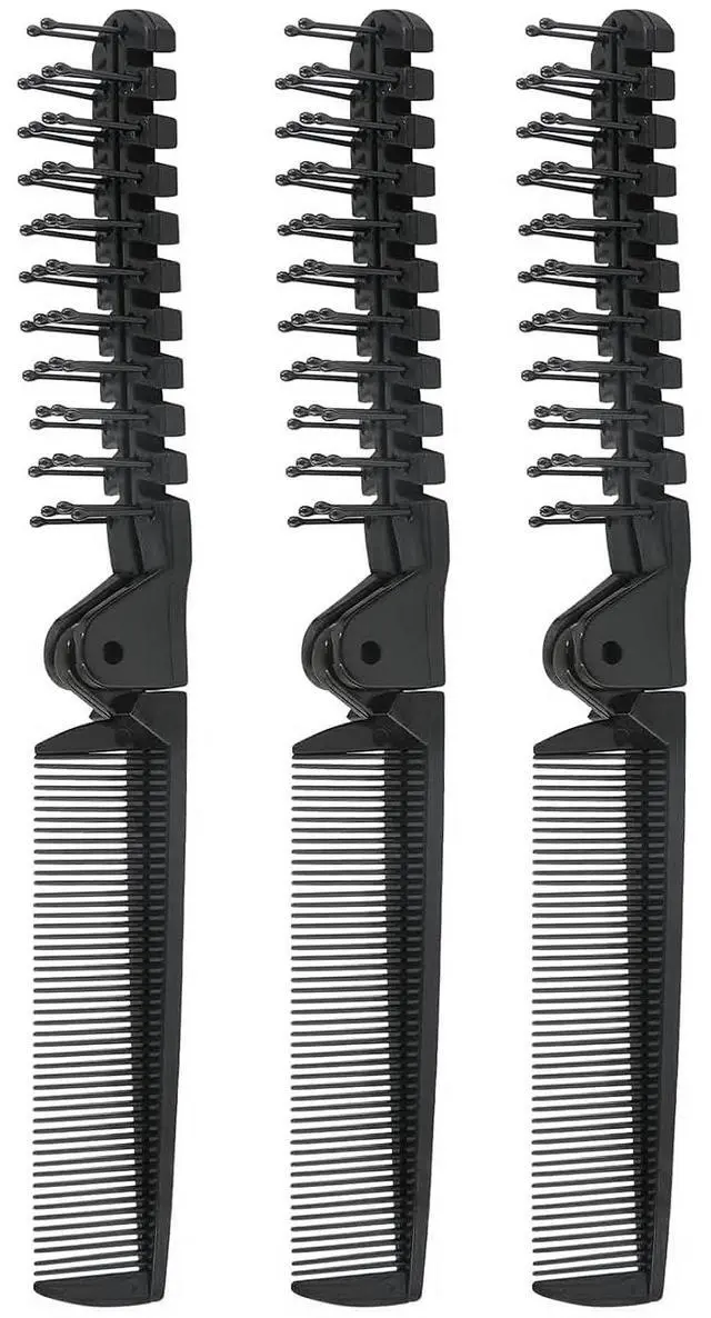 Alt view image 2 of 7 - 3PCS Travel Foldable Brush, Anti-Static Hair Comb and Double Headed Hairdressing Tool for Men & Women (Black) | Double-Headed Comb And Massage, 17g Lightweight Portable
