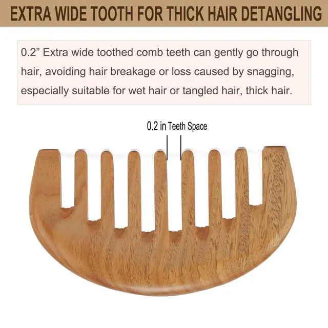Alt view image 7 of 7 - Wooden Comb, Wide Tooth Comb for Scalp Massage & Distribute Oils | No Statics Green Sandalwood Scalp Comb, Reduce Hair Loss Caused by Static, with 1 Storage Pouch for Travel