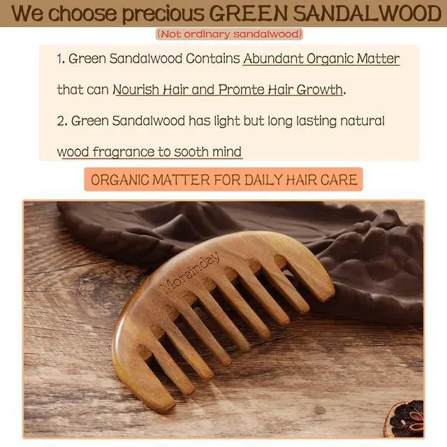 Alt view image 7 of 7 - Wooden Comb, Wide Tooth Comb for Scalp Massage & Distribute Oils | No Statics Green Sandalwood Scalp Comb, Reduce Hair Loss Caused by Static, with 1 Storage Pouch for Travel