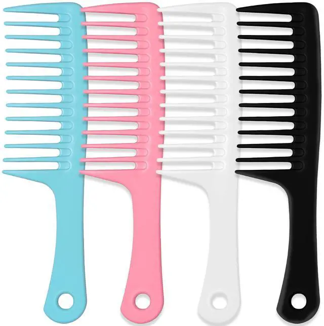 Main image of 4PCS Wide Tooth Comb, Large Hair Detangling Comb Styling Comb, Professional Women Hair Care Handgrip Comb for Curly, Wet, Long Hair (Blue, Pink, White, Black)