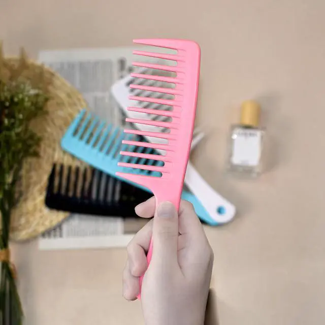 Alt view image 5 of 7 - 4PCS Wide Tooth Comb, Large Hair Detangling Comb Styling Comb, Professional Women Hair Care Handgrip Comb for Curly, Wet, Long Hair (Blue, Pink, White, Black)