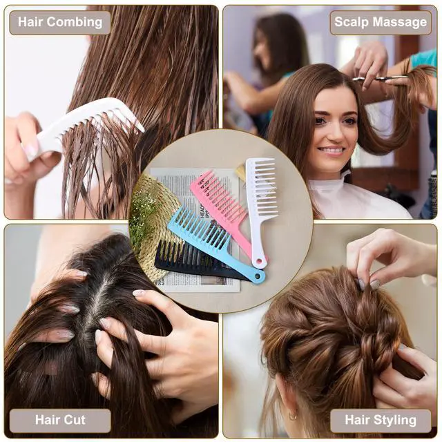Alt view image 6 of 7 - 4PCS Wide Tooth Comb, Large Hair Detangling Comb Styling Comb, Professional Women Hair Care Handgrip Comb for Curly, Wet, Long Hair (Blue, Pink, White, Black)