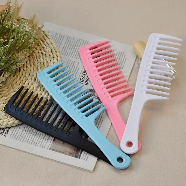 Alt view image 7 of 7 - 4PCS Wide Tooth Comb, Large Hair Detangling Comb Styling Comb, Professional Women Hair Care Handgrip Comb for Curly, Wet, Long Hair (Blue, Pink, White, Black)