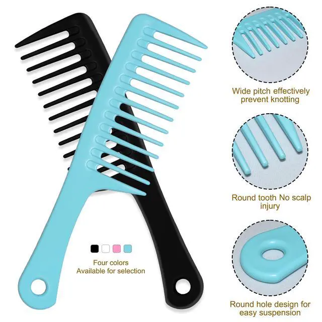 Alt view image 2 of 7 - 4PCS Wide Tooth Comb, Large Hair Detangling Comb Styling Comb, Professional Women Hair Care Handgrip Comb for Curly, Wet, Long Hair (Blue, Pink, White, Black)