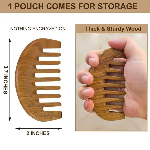 Alt view image 2 of 7 - Wooden Comb, Wide Tooth Comb for Scalp Massage & Distribute Oils | No Statics Green Sandalwood Scalp Comb, Reduce Hair Loss Caused by Static, with 1 Storage Pouch for Travel