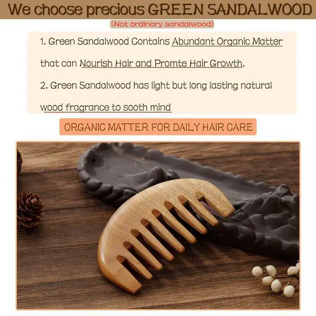 Alt view image 6 of 7 - Wooden Comb, Wide Tooth Comb for Scalp Massage & Distribute Oils | No Statics Green Sandalwood Scalp Comb, Reduce Hair Loss Caused by Static, with 1 Storage Pouch for Travel