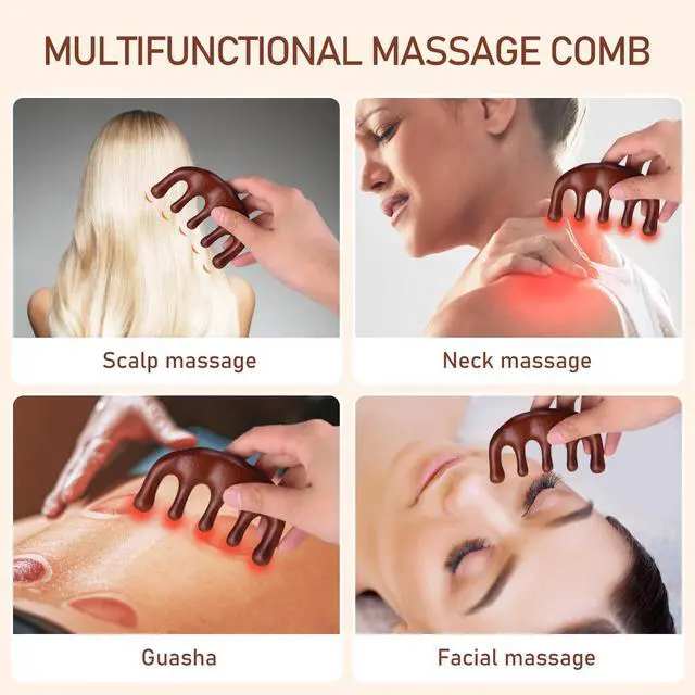 Alt view image 2 of 7 - Wooden Massage Comb, Sandalwood Head Scalp Comb No Static Wide Tooth | Comb for Head Scalp Scalp Stimulator Comb Gua Sha Comb Body Massage Tool for Men Women
