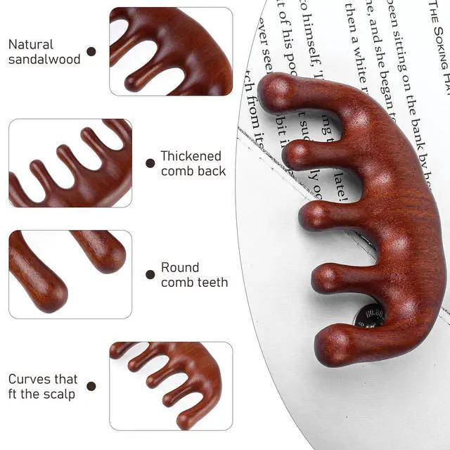 Alt view image 5 of 7 - Wooden Massage Comb, Sandalwood Head Scalp Comb No Static Wide Tooth | Comb for Head Scalp Scalp Stimulator Comb Gua Sha Comb Body Massage Tool for Men Women