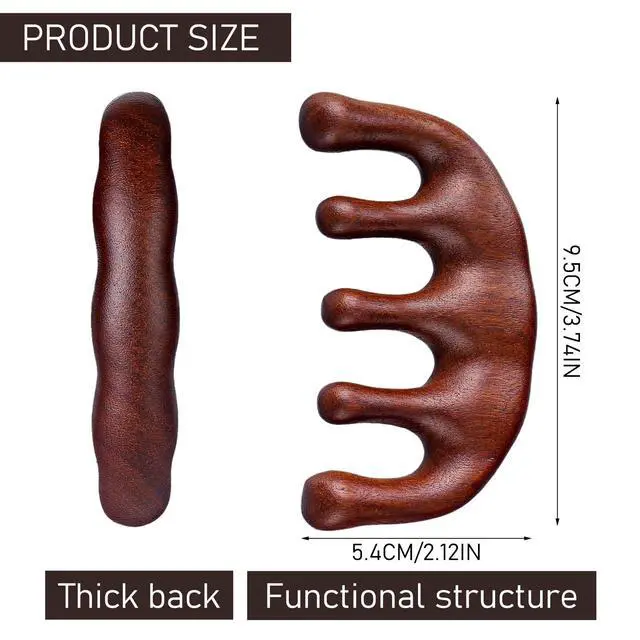 Alt view image 6 of 7 - Wooden Massage Comb, Sandalwood Head Scalp Comb No Static Wide Tooth | Comb for Head Scalp Scalp Stimulator Comb Gua Sha Comb Body Massage Tool for Men Women