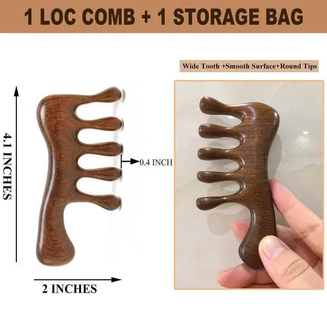 Alt view image 2 of 7 - Loc Comb for Sisterlocks, locs Comb for Dreads and Microlocs | with Storage Pouch, Sandalwood Comb for Locs and Braids, Wooden Scalp Massager for Scalp Massage