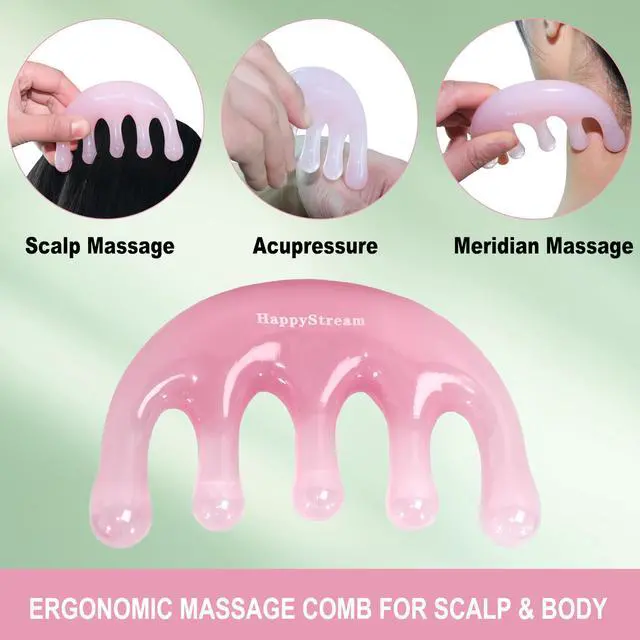 Alt view image 4 of 7 - Scalp Massage Tool Head Massager Resin Massage Comb. Pink | Gua Sha Fascial Tools for Scalp Care Hair Growth Stress Relax Headaches Meridian Acupoint Treatment Trigger Point Therapy
