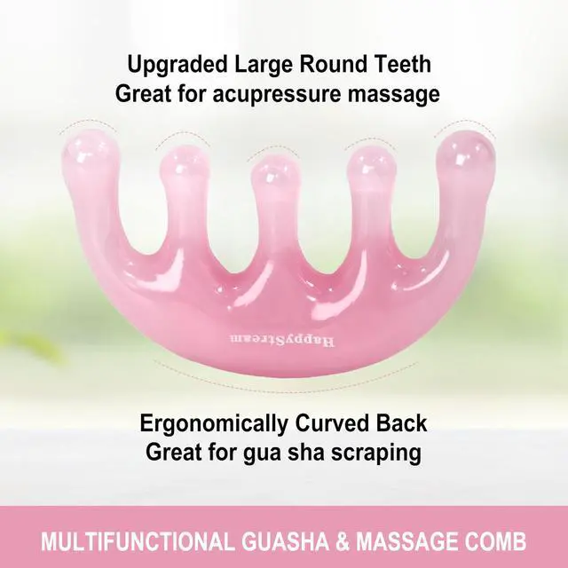Alt view image 3 of 7 - Scalp Massage Tool Head Massager Resin Massage Comb. Pink | Gua Sha Fascial Tools for Scalp Care Hair Growth Stress Relax Headaches Meridian Acupoint Treatment Trigger Point Therapy