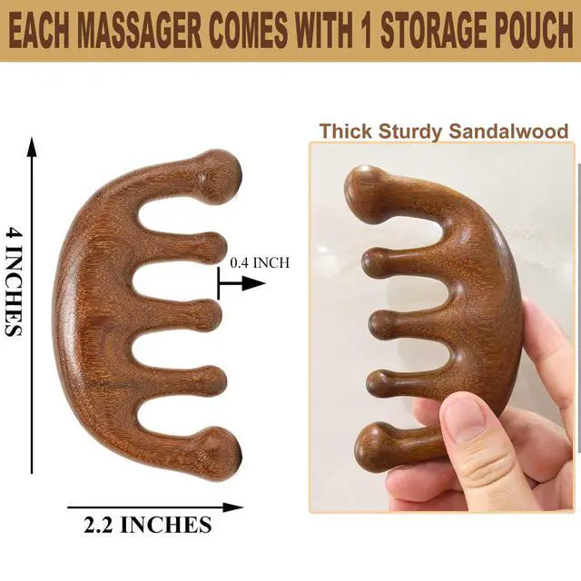 Alt view image 2 of 7 - Wooden Scalp Massager, Head Massager Scalp for Stress Relax | Natural sandalwood scalp comb with storage pouch, masajeador de cabeza for scalp gua sha