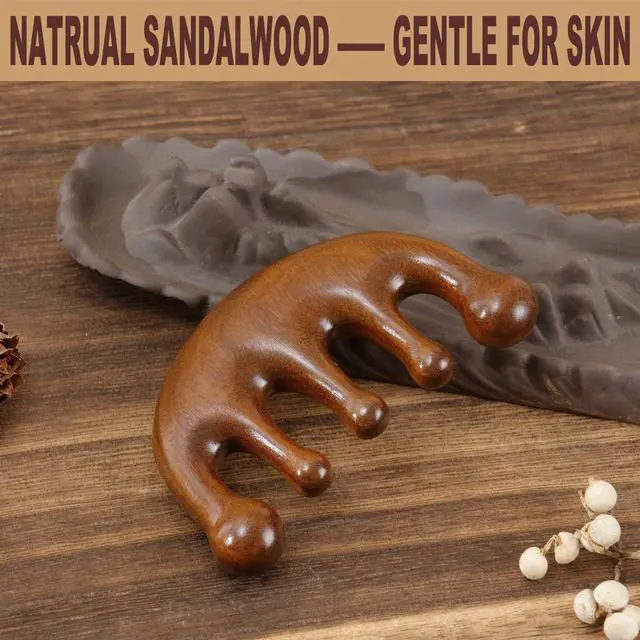 Alt view image 7 of 7 - Wooden Scalp Massager, Head Massager Scalp for Stress Relax | Natural sandalwood scalp comb with storage pouch, masajeador de cabeza for scalp gua sha