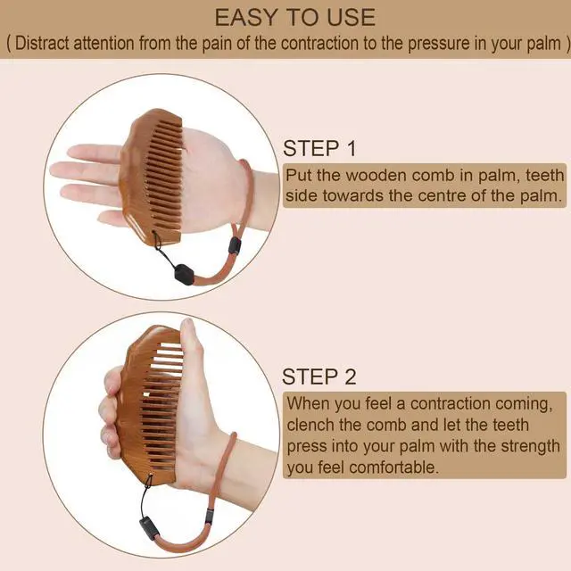 Alt view image 3 of 7 - Wooden Comb for Pain Relief, Labor Comb with Wrist Strap | Anti-slip & Adjustable Strap, No Statics Wooden Comb for Hair Growth, for Scalp Massage & Distribute Oils, Peachwood