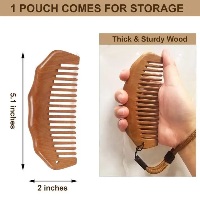 Alt view image 2 of 7 - Wooden Comb for Pain Relief, Labor Comb with Wrist Strap | Anti-slip & Adjustable Strap, No Statics Wooden Comb for Hair Growth, for Scalp Massage & Distribute Oils, Peachwood