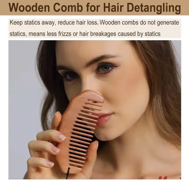 Alt view image 7 of 7 - Wooden Comb for Pain Relief, Labor Comb with Wrist Strap | Anti-slip & Adjustable Strap, No Statics Wooden Comb for Hair Growth, for Scalp Massage & Distribute Oils, Peachwood