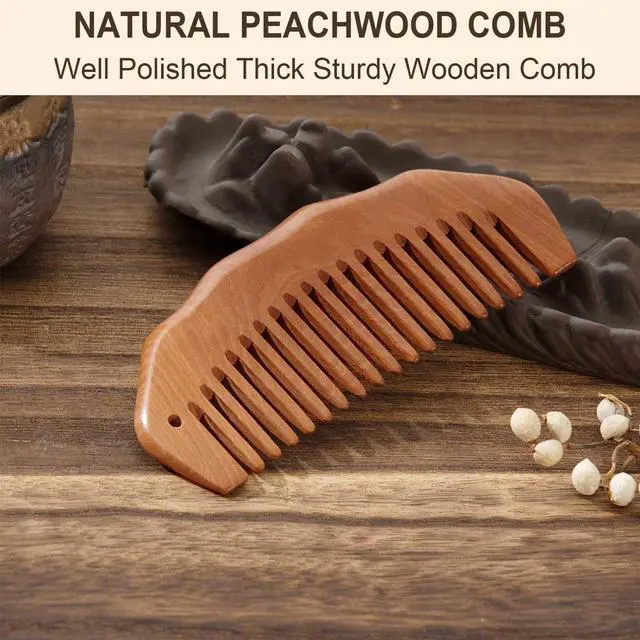 Alt view image 6 of 7 - Wooden Comb for Pain Relief, Labor Comb with Wrist Strap | Anti-slip & Adjustable Strap, No Statics Wooden Comb for Hair Growth, for Scalp Massage & Distribute Oils, Peachwood