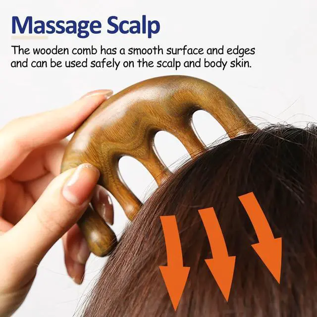 Alt view image 4 of 7 - Wooden Scalp Comb, Round & Wide Tooth Hair Comb, Gua Sha Massage Scalp, Hair Care Massage Comb