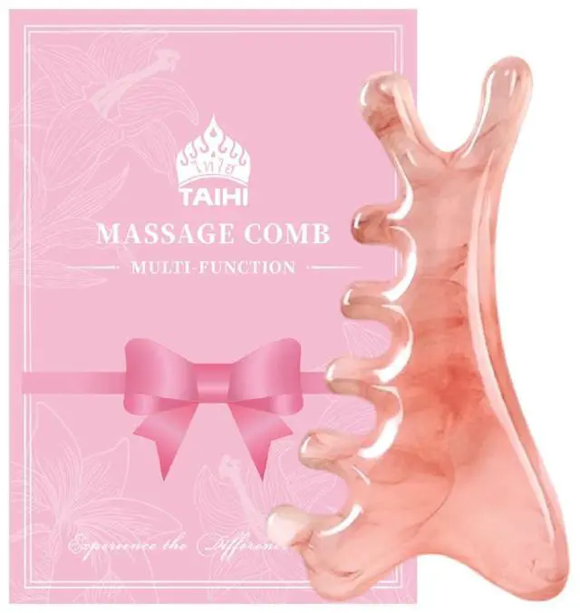Main image of Gua Sha Massage Comb, 4-in-1 Scalp Massager Facial Tool for Neck, Body, Lymphatic Drainage, Tension Relief, Gifts for Women and Men (Pink)