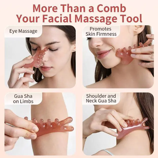 Alt view image 2 of 7 - Gua Sha Massage Comb, 4-in-1 Scalp Massager Facial Tool for Neck, Body, Lymphatic Drainage, Tension Relief, Gifts for Women and Men (Pink)
