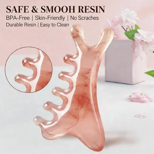 Alt view image 4 of 7 - Gua Sha Massage Comb, 4-in-1 Scalp Massager Facial Tool for Neck, Body, Lymphatic Drainage, Tension Relief, Gifts for Women and Men (Pink)