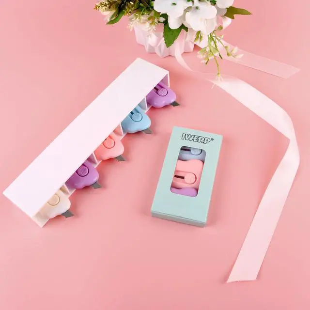 Alt view image 4 of 7 - 3 Pack Mini Box Cutter Keychain - Cute Retractable Letter Opener Tiny Cloud | Mini cute keychain box cutter, retractable lock, tiny cloud, lightweight, fits pocket & bag, packages, 3 pack