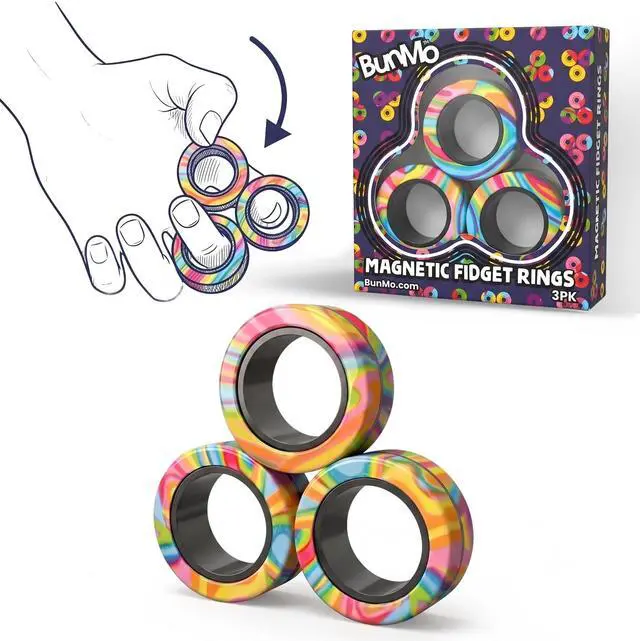 Main image of Magnetic Fidget Rings 3pk Cool Fidgets for Teens, Quiet Fidget Toys, Fidget Toys Adults, Maximum Strength 8 N50 Magnets, Learn Cool Tricks, Teen Gifts, Fidgets for Kids 8-12, Multicolored