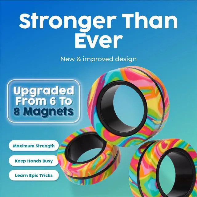 Alt view image 2 of 7 - Magnetic Fidget Rings 3pk Cool Fidgets for Teens, Quiet Fidget Toys, Fidget Toys Adults, Maximum Strength 8 N50 Magnets, Learn Cool Tricks, Teen Gifts, Fidgets for Kids 8-12, Multicolored