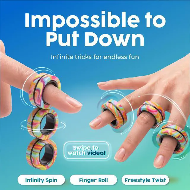 Alt view image 5 of 7 - Magnetic Fidget Rings 3pk Cool Fidgets for Teens, Quiet Fidget Toys, Fidget Toys Adults, Maximum Strength 8 N50 Magnets, Learn Cool Tricks, Teen Gifts, Fidgets for Kids 8-12, Multicolored