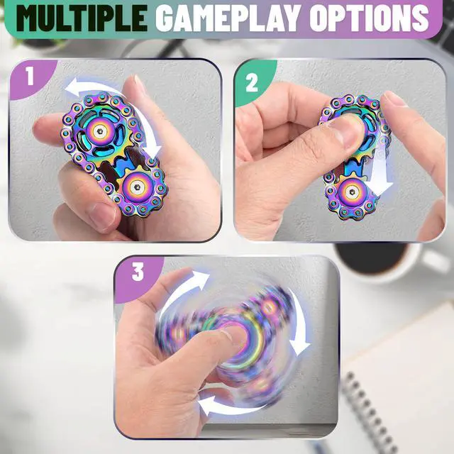 Alt view image 2 of 7 - Metal Fidget Spinner Toys for Teens Boys Adults Bike Chain Roller Gadgets ADHD Figette Anxiety Stress Relief Items Quiet Figet Desk Offices EDC Men Easter Basket Stuffer