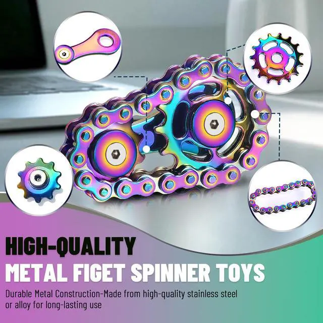 Alt view image 4 of 7 - Metal Fidget Spinner Toys for Teens Boys Adults Bike Chain Roller Gadgets ADHD Figette Anxiety Stress Relief Items Quiet Figet Desk Offices EDC Men Easter Basket Stuffer
