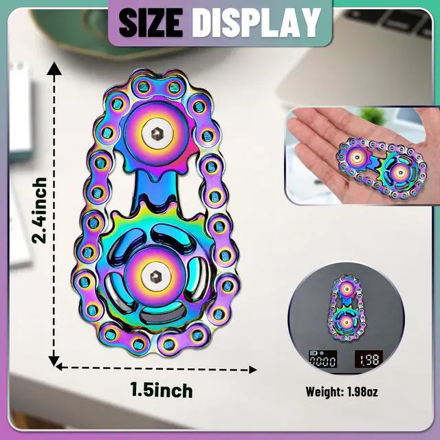 Alt view image 6 of 7 - Metal Fidget Spinner Toys for Teens Boys Adults Bike Chain Roller Gadgets ADHD Figette Anxiety Stress Relief Items Quiet Figet Desk Offices EDC Men Easter Basket Stuffer