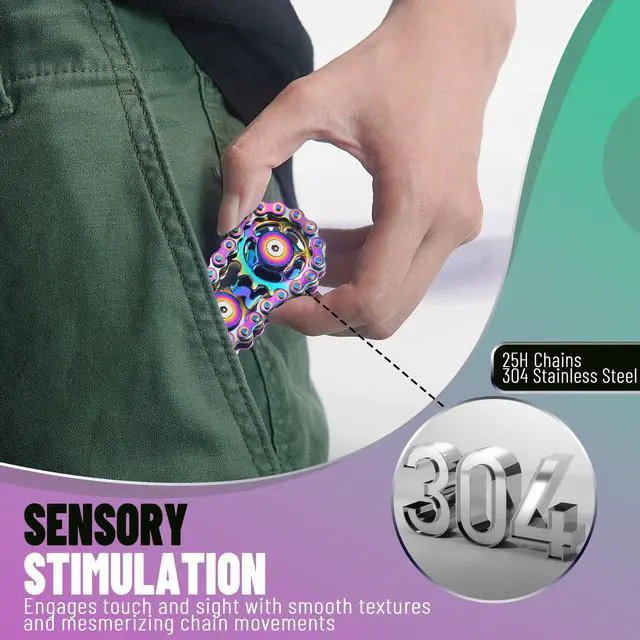 Alt view image 5 of 7 - Metal Fidget Spinner Toys for Teens Boys Adults Bike Chain Roller Gadgets ADHD Figette Anxiety Stress Relief Items Quiet Figet Desk Offices EDC Men Easter Basket Stuffer