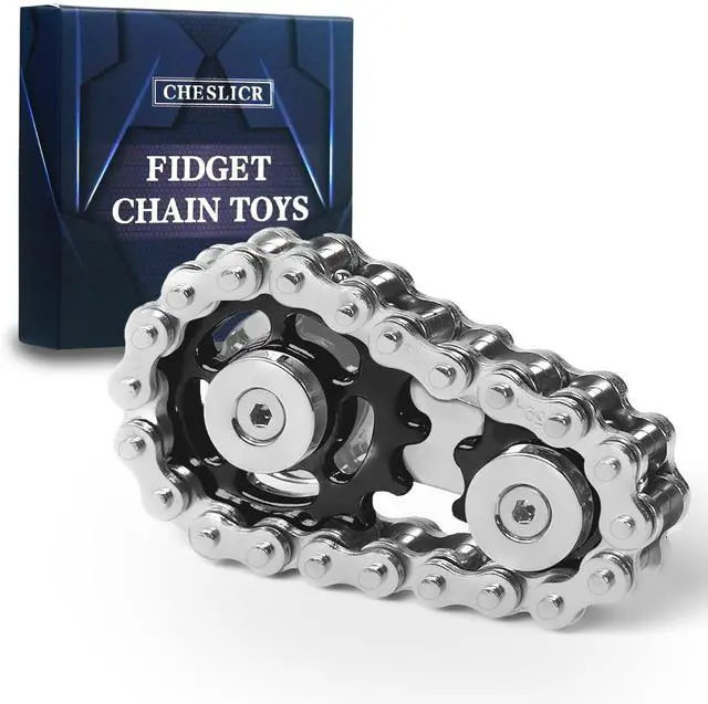 Main image of Fidget Spinner Toy for Adults Metal Figette Bike Chain for Adult Men Pain Stim ADHD Teen Cool Gadgets Quiet Desk Offices Anxiety Relief Items Stress Tool Sensory Spiky Easter Basket Stuffer - Black