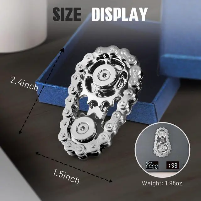 Alt view image 2 of 7 - Fidget Spinner Toy for Adults Metal Figette Bike Chain for Adult Men Pain Stim ADHD Teen Cool Gadgets Quiet Desk Offices Anxiety Relief Items Stress Tool Sensory Spiky Easter Basket Stuffer - Black