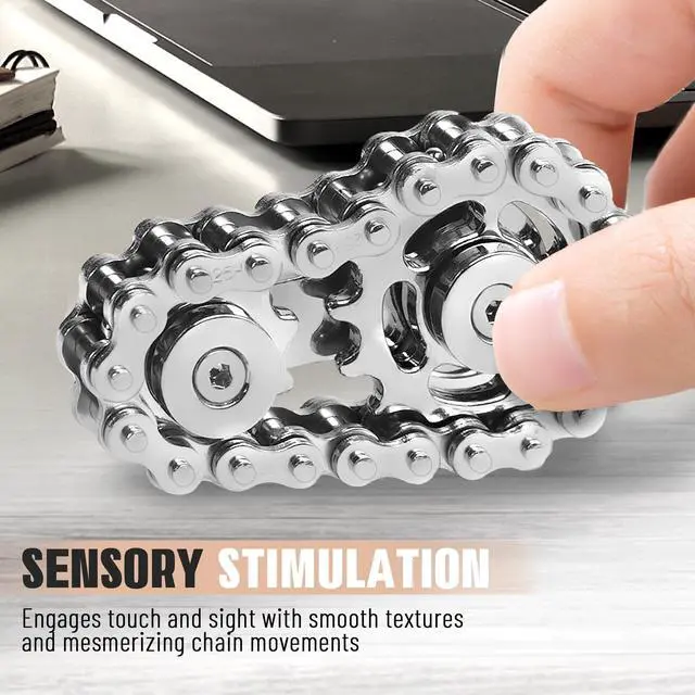 Alt view image 4 of 7 - Fidget Spinner Toy for Adults Metal Figette Bike Chain for Adult Men Pain Stim ADHD Teen Cool Gadgets Quiet Desk Offices Anxiety Relief Items Stress Tool Sensory Spiky Easter Basket Stuffer - Black