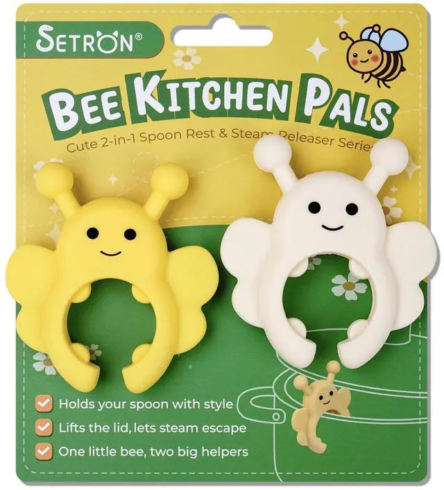 Main image of Bee Spoon Holder Cute Spoon Rest for Stove Top, Steam Releaser & Lid Lifter Heat Resistant Silicone Cooking Gadget, Fun Kitchen Accessories, Unique Cooking Gift