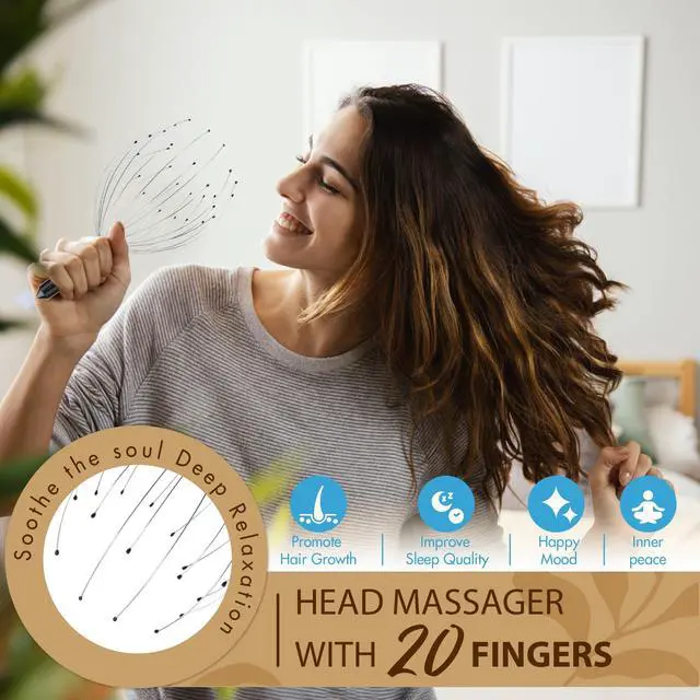 Alt view image 5 of 7 - Head Massager 20 Fingers Scalp Massager Head Scratcher, Back Massage Back Scratcher, Stocking Stuffers for Scalp and Body Massage (Black)