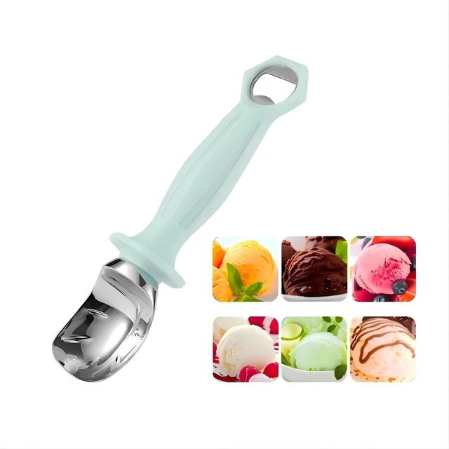 Main image of Ice Cream Toppings, Ice Cream Scoop with Bottle Opener,8.66 Inch,Green. | Heavy-Duty Zinc Alloy and PP Handle, For Ice Cream, Cookie Dough and Fruit Balls, Excellent Gift for Ice Cream Enthusiasts