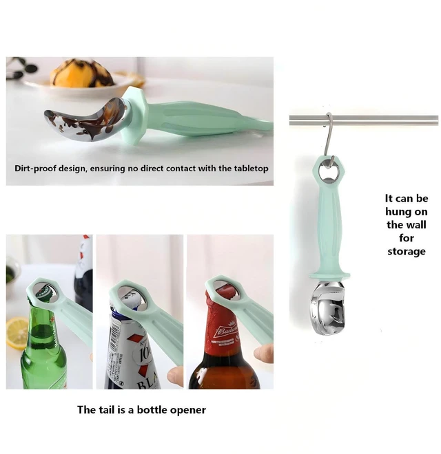 Alt view image 7 of 7 - Ice Cream Toppings, Ice Cream Scoop with Bottle Opener,8.66 Inch,Green. | Heavy-Duty Zinc Alloy and PP Handle, For Ice Cream, Cookie Dough and Fruit Balls, Excellent Gift for Ice Cream Enthusiasts